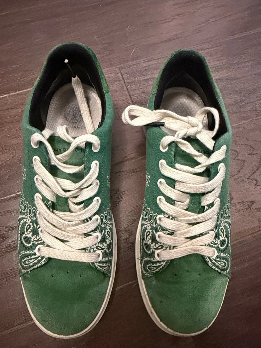 Tory Burch Green Canvas Sneakers with White Laces